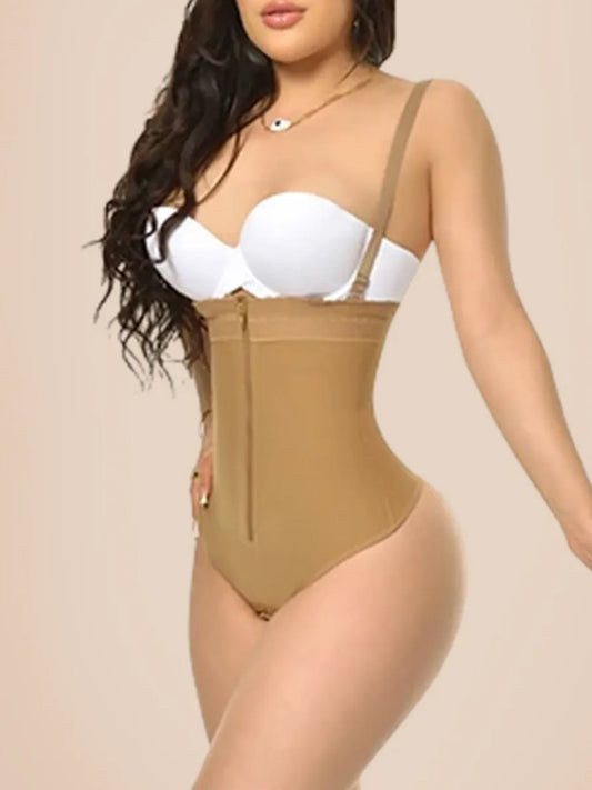 Thin Straps Open Bust Tummy Control Zipper Shapewear Bodysuit Ref2105