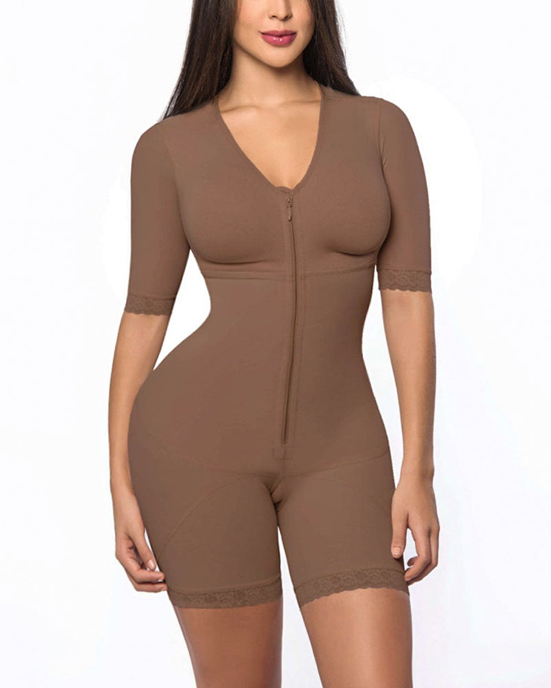 Women Post Liposuction Full Body Shaper Postpartum Recovery Shapewear Flatten Abdomen Fajas Zipper Bodysuit Open Crotch