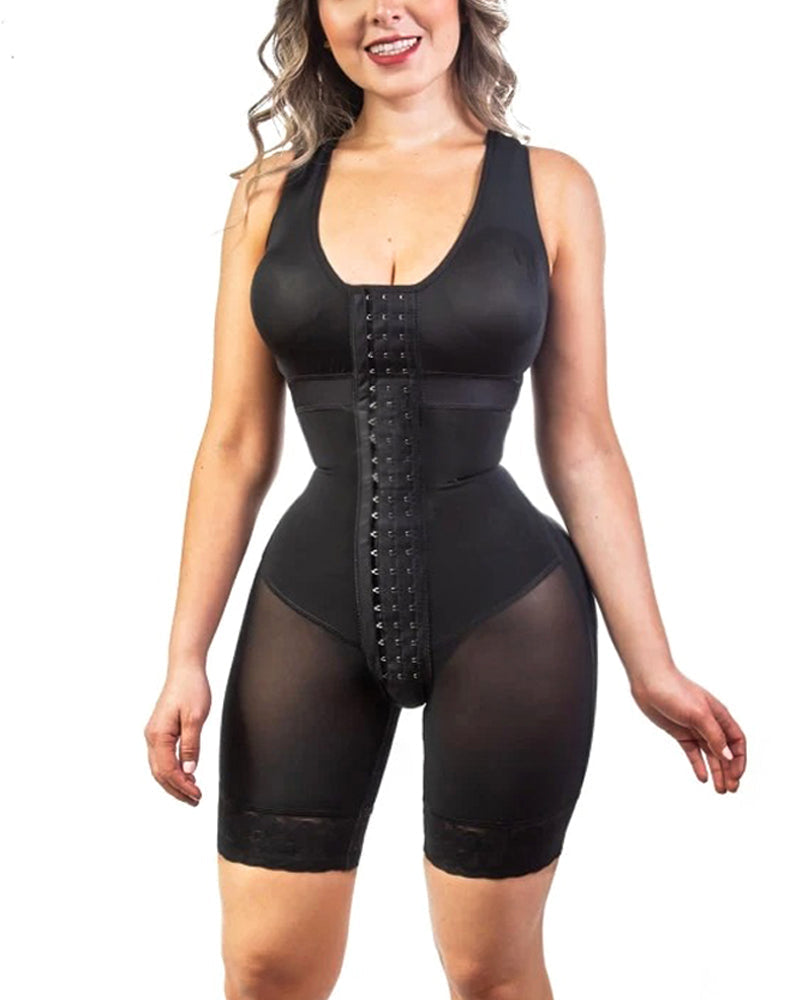 Full Abdomen Control Bodysuit With Hook-eye Open Crotch Body Shaper Postpartum Recovery Fajas