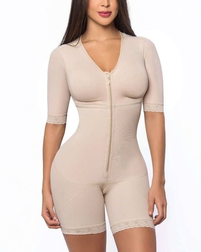 Women Post Liposuction Full Body Shaper Postpartum Recovery Shapewear Flatten Abdomen Fajas Zipper Bodysuit Open Crotch