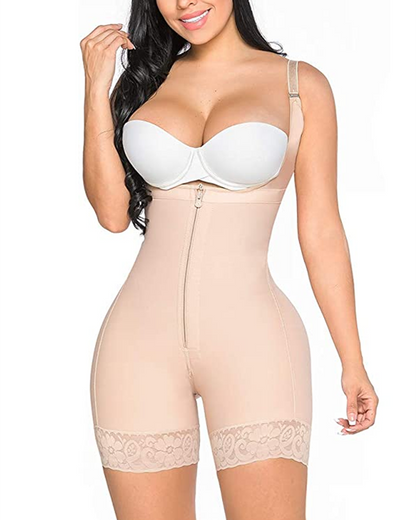 Invisible Zipper High Back Slimming Fajas Lace Bodysuit Body Shaper