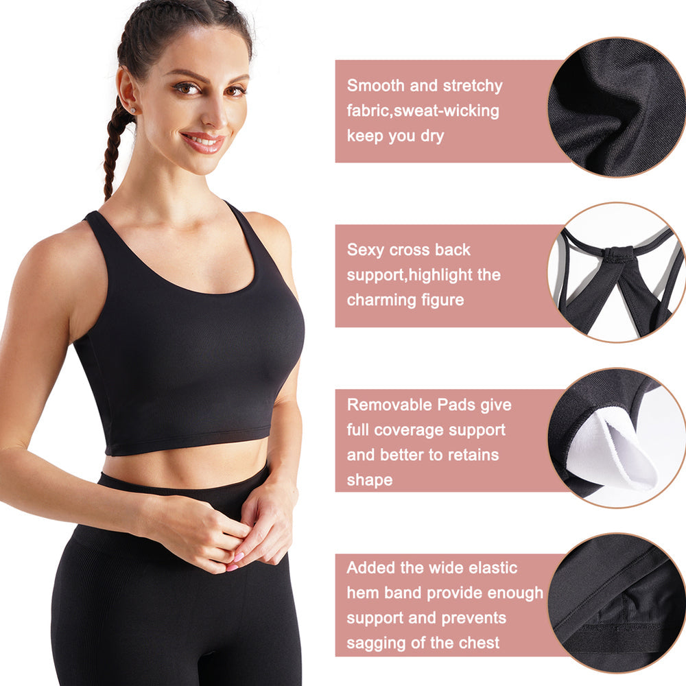 Women Sports Bra Strappy Wirefree Padded