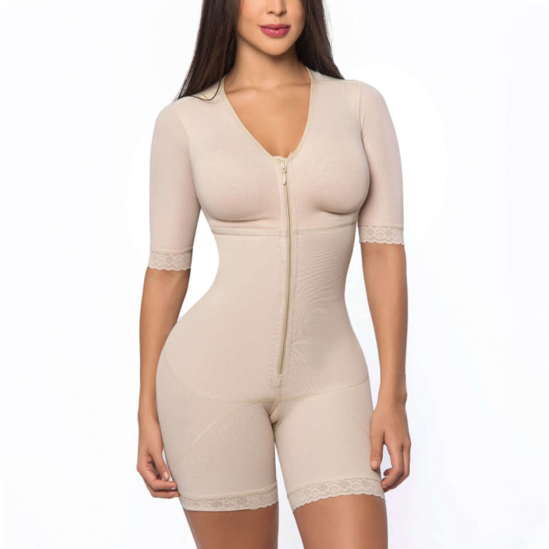 Women Post Liposuction Full Body Shaper Postpartum Recovery Shapewear Flatten Abdomen Fajas Zipper Bodysuit Open Crotch