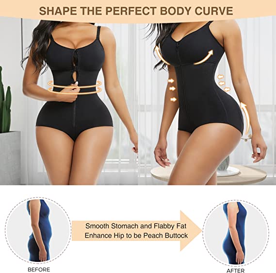 Women Shapewear Bodysuit Tummy Control Fajas Body Shaper for Women with Zipper