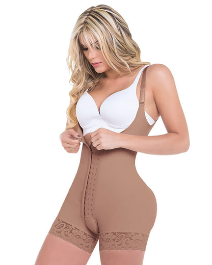 Women Seamless Shapewear Slimming Bodysuit With Adjustable Hook-eye Tummy Control 3 Rows Breasted Faja