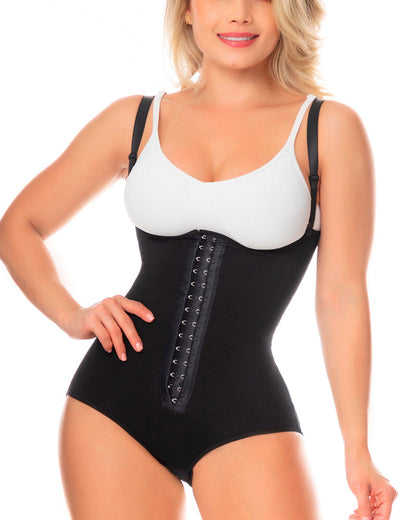 Fajas Colombianas Body Shaper Girdle With 2 Line Hooks, Covered Back, Free Breasts, Perineal Opening Crotch