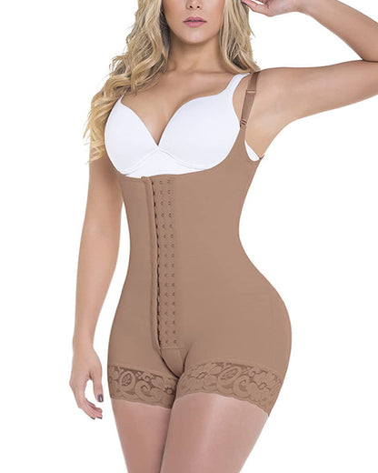 Women Seamless Shapewear Slimming Bodysuit With Adjustable Hook-eye Tummy Control 3 Rows Breasted Faja