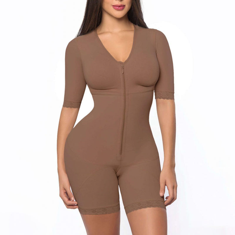 Women Post Liposuction Full Body Shaper Postpartum Recovery Shapewear Flatten Abdomen Fajas Zipper Bodysuit Open Crotch