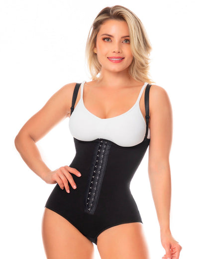 Fajas Colombianas Body Shaper Girdle With 2 Line Hooks, Covered Back, Free Breasts, Perineal Opening Crotch