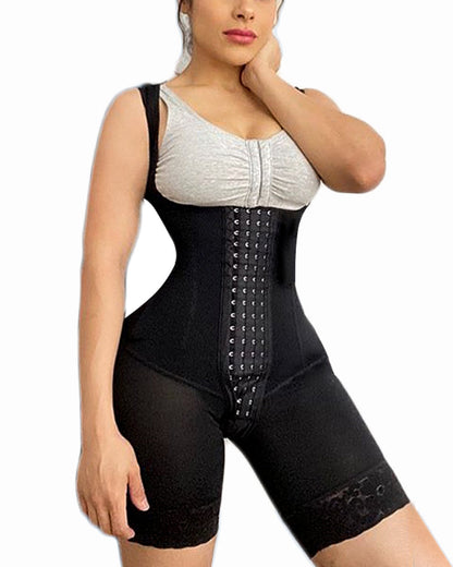 Post Liposuction Open Bust Front Closure 4 Hook-eye Fajas Lace Body Shaper