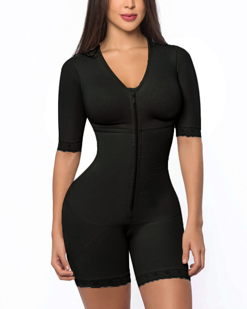 Women Post Liposuction Full Body Shaper Postpartum Recovery Shapewear Flatten Abdomen Fajas Zipper Bodysuit Open Crotch